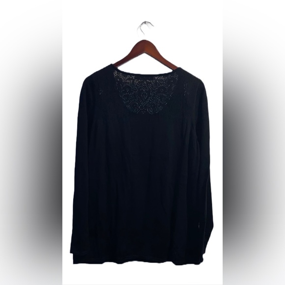 PERUVIAN CONNECTION FLORAL LACE LONG SLEEVE BLACK TOP - Picture 2 of 4
